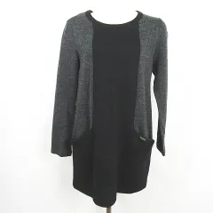 クレージュ courreges ワンピース 膝丈 長袖 毛 38 ブラック kz13491