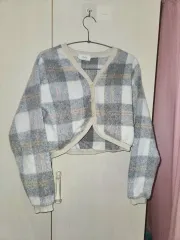 クロップド チェック セーター カーディガン