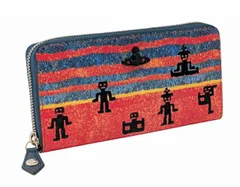 未使用 ヴィヴィアンウエストウッド 長財布 ラウンドファスナー ジップアラウンド ORBプレート 刺繍 レッド×ブルー 棒人間 Vivienne Westwood ヴィヴィアン メンズ レディース 