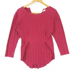 アールジュビリー R JUBILEE リブ カットソー Tシャツ 長袖 スリット コットン M ボルドー kz13652