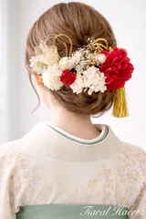 髪飾り 成人式 卒業式 赤ダリア[金箔2枚付] 振袖 結婚式 袴 和婚 花嫁ヘア 水引