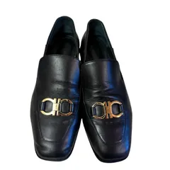  Salvatore Ferragamo フェラガモ ガンチーニ ローファー 4（21.5cm相当）黒 金【C466】