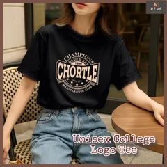 【ブラック】ロゴtシャツ　レディース　半袖　韓国カジュアル　カレッジ風　カジュアルTシャツ　厚手素材　ゆったり　ユニセックス対応　コットン100％　古着風　夏コーデ　おしゃれ　ストリート系　オーバーサイズ　CHORTLE 515A