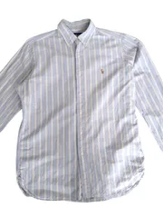 ラルフローレン ストライプシャツ M Classic Fit 刺繍ポニー ボタンダウン BDシャツ ブルー イエロー 長袖 古着