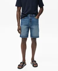 マンゴ メンズ ボトムス ハーフパンツ・ショーツ ショートパンツ デニム MANGO Mens RegularFit 9 Denim Shorts Dark Blue ブルー