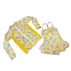  Love & Peace & Money レモン柄 水着 & ラッシュガード セット 80-90cm イエロー × ブルー【C465】