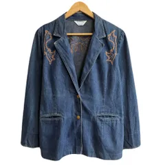 USA製 Sears シアーズ 刺繍入りデニムブレザー デニムテーラードジャケット 青 ブルー No.M753