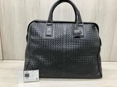 鑑定書付き／BOTTEGA VENETA／イントレチャート ボストンバッグ／ブラック 