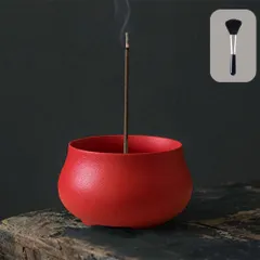 (レッド) シンプル インセンスホルダー お香置き 線香立て 陶器 ミニ仏壇 おしゃれ 香炉 お香立て