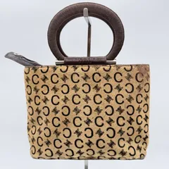 CELINE（セリーヌ）ヴィンテージ Cマカダム ハラコ ハンドバッグ ミニボストン ブラウン レザー シルバートーン金具 レディース