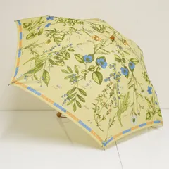折たたみ傘 manipuri マニプリ USED美品 日本製 高級 アンティークフラワー 木製手元 晴雨兼用 ライトグリーン 53cm FS9467のサムネイル