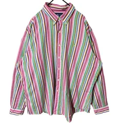 2XL  ボタンダウン ラルフローレン ストライプ ピンク オーバーサイズ シャツ レディース ユニセックス メンズ 古着 長袖 CHM
