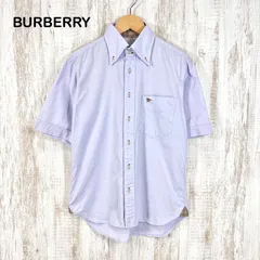 美品 BURBERRY BLACK LABEL バーバリーブラックレーベル カラーホース ロゴ刺繡 BD ボタンダウン 半袖 シャツ ブルー メンズ トップス