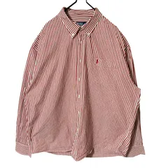 2XL ラルフローレン ストライプ  ボタンダウン レッド 赤 オーバーサイズ シャツ レディース ユニセックス メンズ 古着 長袖 CHM