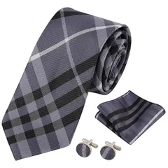 【新品】 [Ｋａｙｉｙａｓｕ] ネクタイ ビジネス チーフ チェック ストライプ カフスボタン 洗える おしゃれ メンズ セット イージーケア 結婚式 就活 卒後式 入学式 二次会 冠婚葬祭(F 251ブラック・ブルー（チェック）) 0