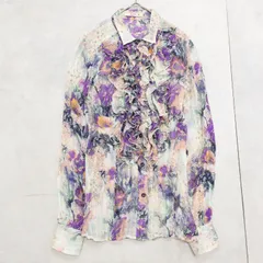 ETRO　エトロ　ブラウス　シャツ　花柄　フリル　シフォン　シルク　パープル　マルチカラー　イタリア製　レディース　42　a01135