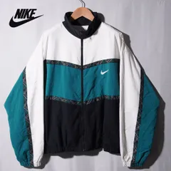 90s USA製 ナイキ NIKE ナイロンジャケット L ブラック グリーン ホワイト ロゴ刺繍 スウッシュ ヴィンテージ Vintage オーバーサイズ ビッグシルエット ストリート スポーツミックス 古着 K10200