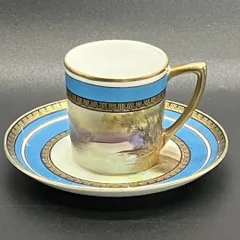 オールドノリタケ 初期輸出期 湖畔風景 白鳥絵図 金彩 ターコイズ キャビネットカップ＆ソーサー 1921～24年製 英国向け 輸出品 （BR_0) ( POP_25B )