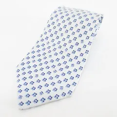 シャネル CHANEL 花柄 フラワー シルク 絹 ネクタイ レギュラータイ CCマーク ココマーク 水色 ライトブルー イタリア製