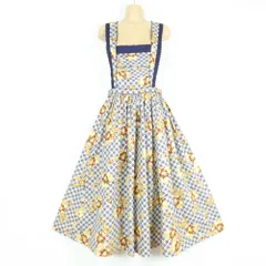 【美品】ピンクハウス★ぬいぐるみうさぎ♪エプロンスカート 紺系 ギャザーたっぷり♪チェック柄 薄手 z18175