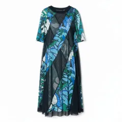 51c1 【美品】 TOKUKO 1er VOL トクコプルミエヴォル 七分袖 ロングワンピース シアーワンピース ドット柄 メッシュ 総柄プリント レディース 女性服 サイズ9 マルチカラー ポリエステル100％u02tのサムネイル