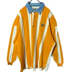 2XL ストライプ ツートン オレンジ ホワイト 白 ラグビー オーバーサイズ  ポロシャツ レディース ユニセックス メンズ 古着 長袖 CHM