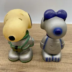 K-0203【一般中古品】◆ 70s UFS SNOOPY 宇宙飛行士 シルバー ソフビ貯金箱 当時物 2体セット ◆