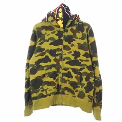 アベイシングエイプ A BATHING APE 1ST CAMO SHARK WIDE FIT FULL ZIP DOUBLE HOODIE ジップアップ シャーク パーカー フーディ S カーキ 001ZPH201013X
