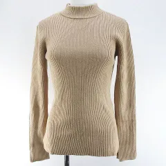 スライ SLY 長袖 リブ ニット セーター FREE 茶系 ライトブラウン 無地 スリット 伸縮性