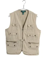 【お得なクーポン配布中!】 90s ローレン ラルフローレン サファリ ベスト レディース M メンズ S 程 オールド ポロ フルジップ コットン ハンティング 前開き 重ね着