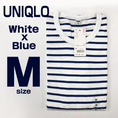 【新品】ユニクロ ウォッシュボーダーT (長袖) M White×Blue
