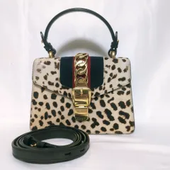 グッチ シルヴィ シェリーライン ハラコ ヒョウ柄 ハンドバッグ 470270 グッチ シルヴィ シェリーライン ハラコ ヒョウ柄 ハンドバッグ 470270