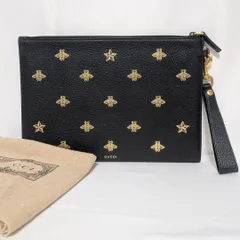 極美品 グッチ レザー ビー ブラック クラッチバッグ 495066