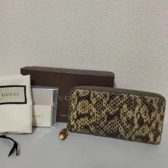 美品 グッチ ニムフェア パイソン バンブー ラウンドファスナー 長財布