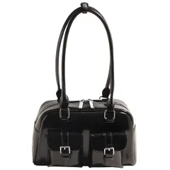 [JUSTVEL] ミニボストンバッグ 横長 レディース ショルダーバッグ 【コーデが決まる、存在感】 ダブルポケット ワイド トレンド Y2K 韓国ファッション 赤 黒 銀 (ブラック) [ブラック]