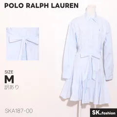 訳あり POLO RALPH LAUREN ワンピース シャツワンピース　長袖　膝丈　フルボタン　ウエストリボン　刺繍