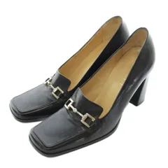 グッチ GUCCI パンプス ローファー レザー スクエアトゥ ハイヒール ホースビット 36 23㎝ 黒 ブラック /XZ ■GY50