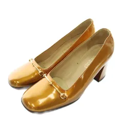 グッチ GUCCI パンプス エナメル スクエアトゥ チャンキーヒール ホースビット 7 24㎝ 茶色 ブラウン /XZ ■GY50