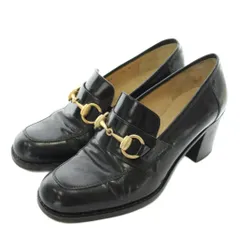 グッチ GUCCI パンプス ローファー レザー ラウンドトゥ チャンキーヒール ホースビット 5.5 22.5cm 黒 ブラック /XZ ■GY50