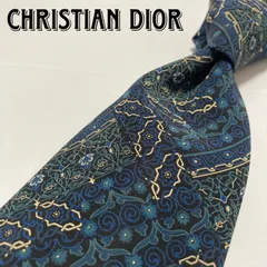 Christian Dior ディオール アート柄 格子柄 ボタニカル ネクタイ ネイビー