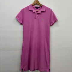 Y88 POLO RALPH LAUREN ポロラルフローレン M pink ピンク コットン メッシュ ポロ ドレス 刺繍ロゴ 襟付き ロング丈 半袖 ボタン付き 古着アメリカ仕入
