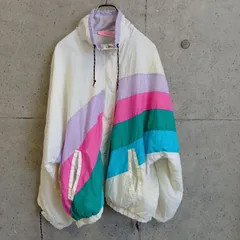 【USED】US 古着 90s outerSTUFF II ナイロンジャケット マルチカラー US古着 アウター USA古着 古着男子 ゆるだぼ 古着女子 ユニセックス レトロ ポップ 春  パステルカラー 春アウター ストリート 黄ばみあり ジャンパー