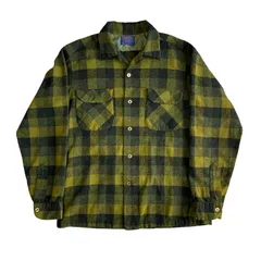 60s Pendleton ペンドルトン ボードシャツ BoardShirt Mサイズ イエロー カーキ ブロックチェック Vintage ヴィンテージ オープンカラー 開襟 70年代 60年代 ウールシャツ オンブレ シャドーチェック