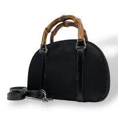 GUCCI グッチ バンブー ナイロン レザー 2way ミニ ハンドバッグ ショルダーバッグ ブラック シルバー金具 0391705 レディース K10