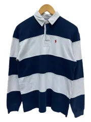 POLORALPH LAUREN (ポロラルフローレン) 長袖ラガーシャツ ボーダー ポニー刺繡 90S 00S 古着 ビンテージ L ホワイト×ネイビー メンズ/065