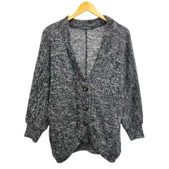 イング INGNI カーディガン ニットメランジ Vネック 長袖 M 黒 ブラック