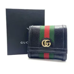 ★GUCCI グッチ 二つ折り財布 GGマーモント シェリーライン 719887 コンパクトウォレット  ブラック レザー 中古★ 007223