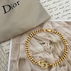 【美品】クリスチャンディオール ブレスレット CDロゴ   ラインストーンアクセサリー ゴールド Christian Dior Vintage Rhinestone Bracelet Gold CD Logo 22381