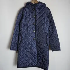 定番 LAVENHAM ラベンハム BRUNDON ブランドン キルティング ロング コート フード付き 紺 サイズ UK6 856Q★4