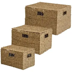 新品 岩附 バスケット ふた無し 天然素材 シーグラス S/M/L 【3点セット】 スクエア 収納 かご 籠 ナチュラル IW-78NA